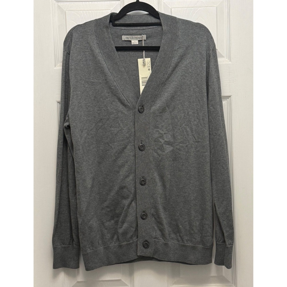 Outerknown Cardigan Women Large Grey NEW Organic Cotton V-Neck Button 1440004